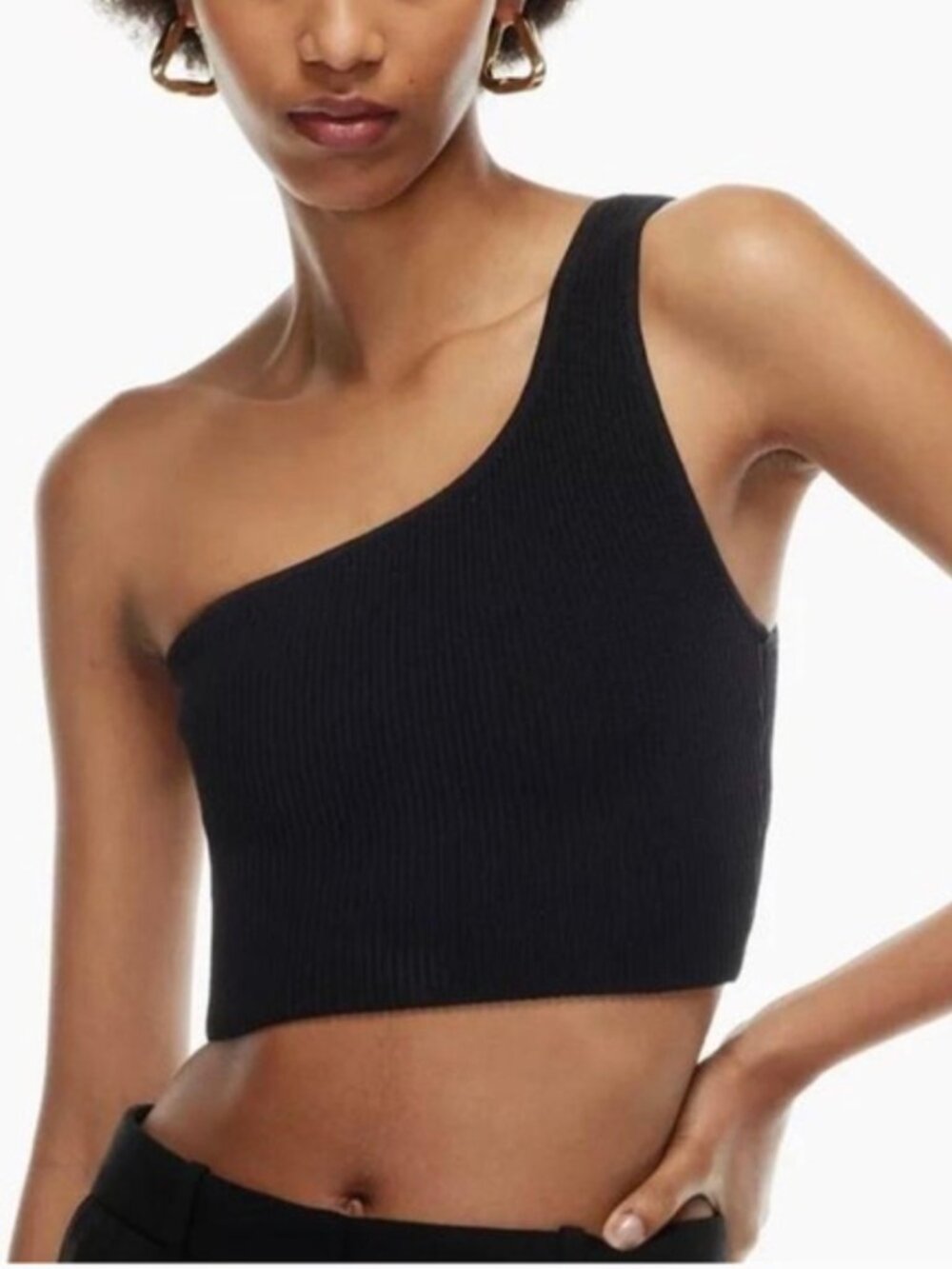 Aritzia Babaton Sculpt Knit Ribbed One Shoulder Crop Top XXS - DUSTY PINK